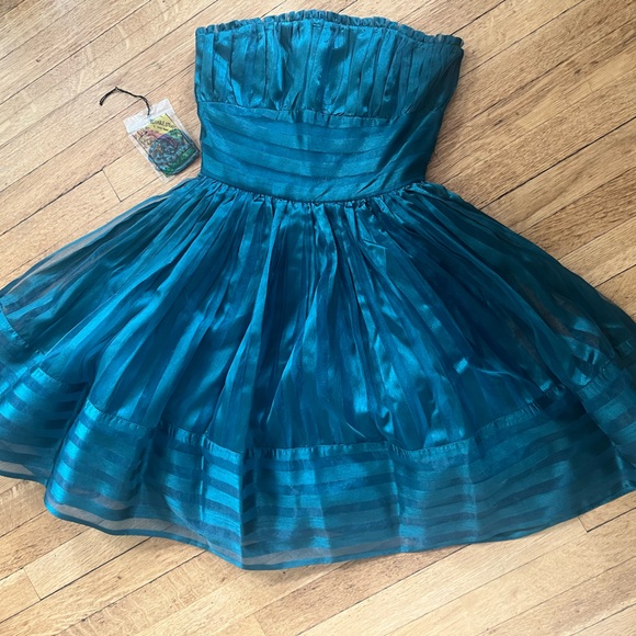 Betsey Johnson Teal Cupcake Strapless Dress - Picture 1 of 11